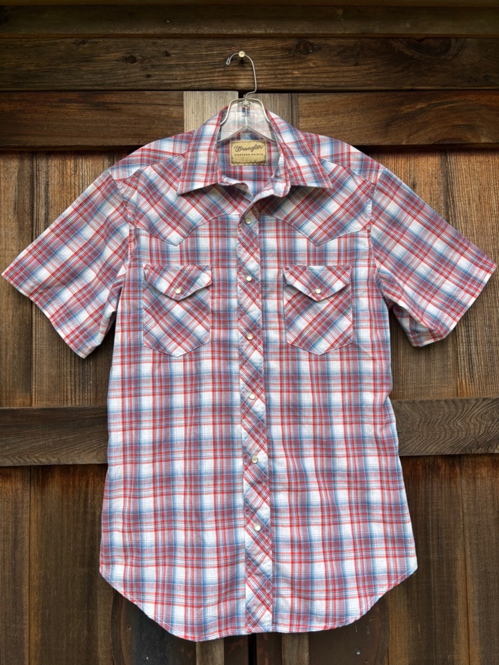 Wrangler Red White and Blue Plaid Short Sleeve Western Shirt